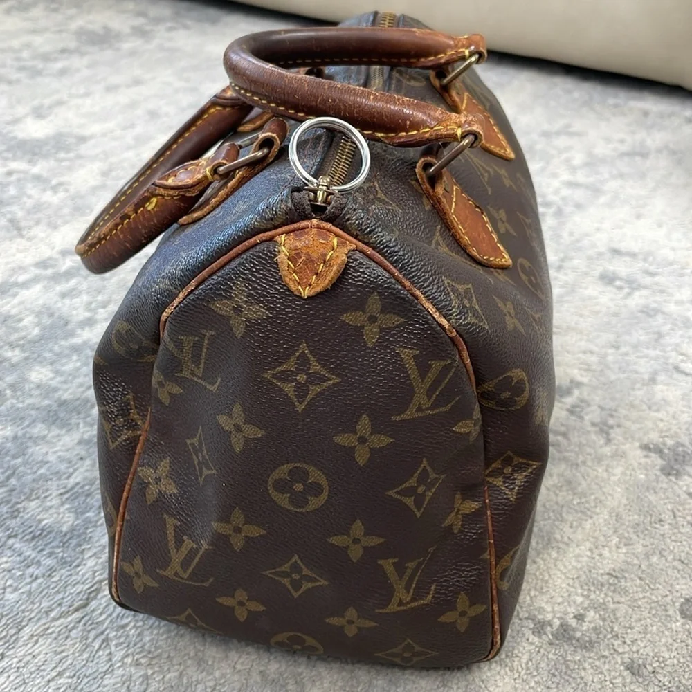 Louis Vuitton Monogram Speedy 25 Hand Bag Classic Designer Brown Tan